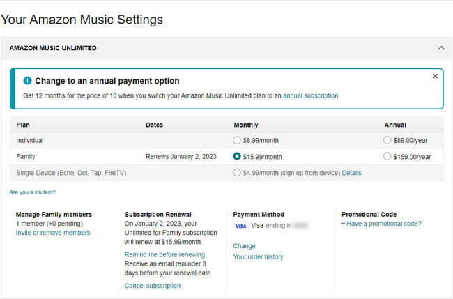 cancel amazon music on web