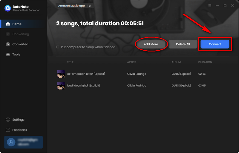 add songs to convert